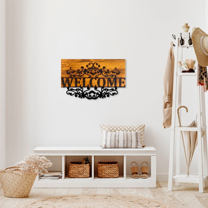 Wallity Welcome Escultura de pared de madera y metal en Nogal y Negro Wallity Welcome Escultura de pared de madera y metal en Nogal y Negro